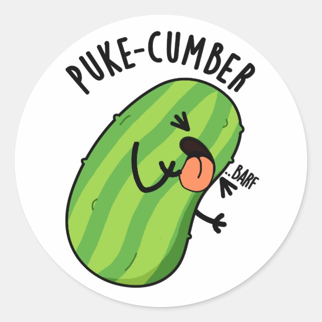 Pegatina Redonda Puke-cumber Funny Cucumber Pun (Anverso)