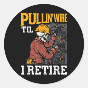 Pegatina Redonda Pullin Wire Til I Retirar Skeleton Electricity Des