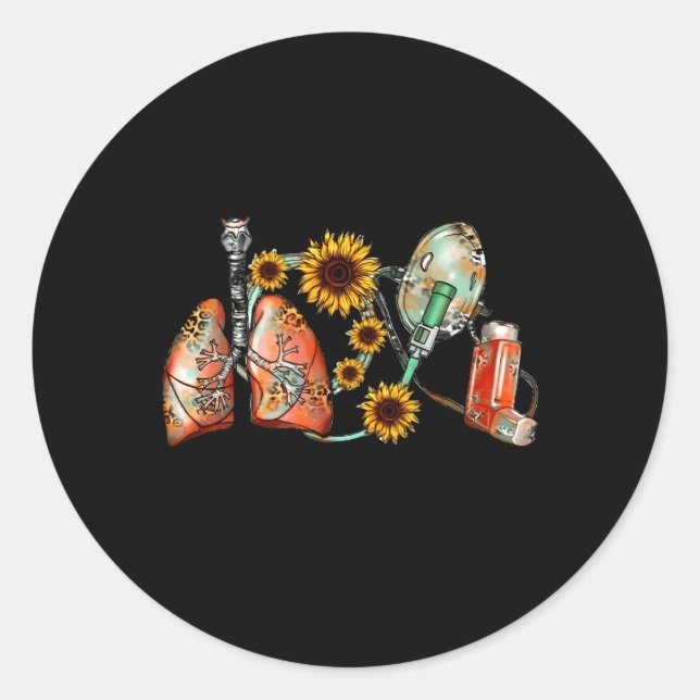 Pegatina Redonda Pulmones de terapia respiratoria Respiración de En (Anverso)