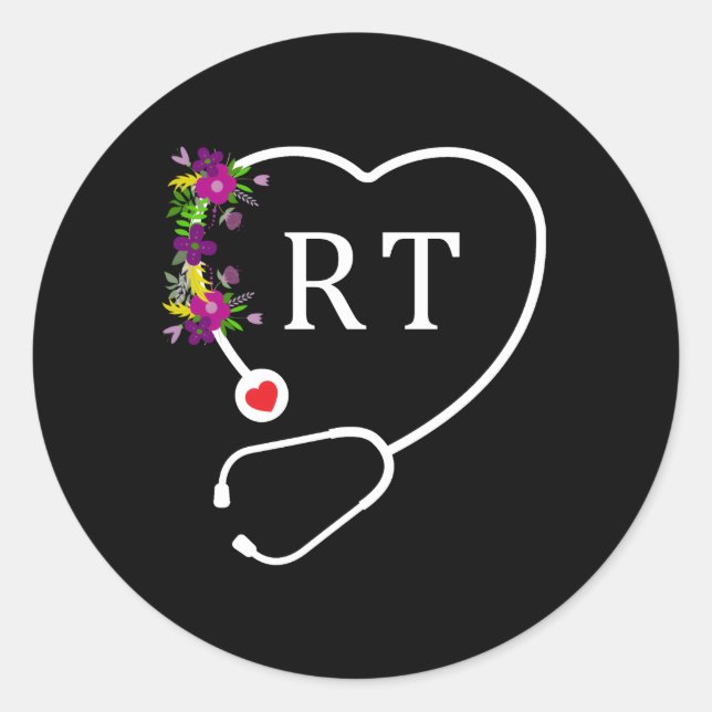 Pegatina Redonda Pulmones respiratorios Terapia Estetioscopio Flora (Anverso)