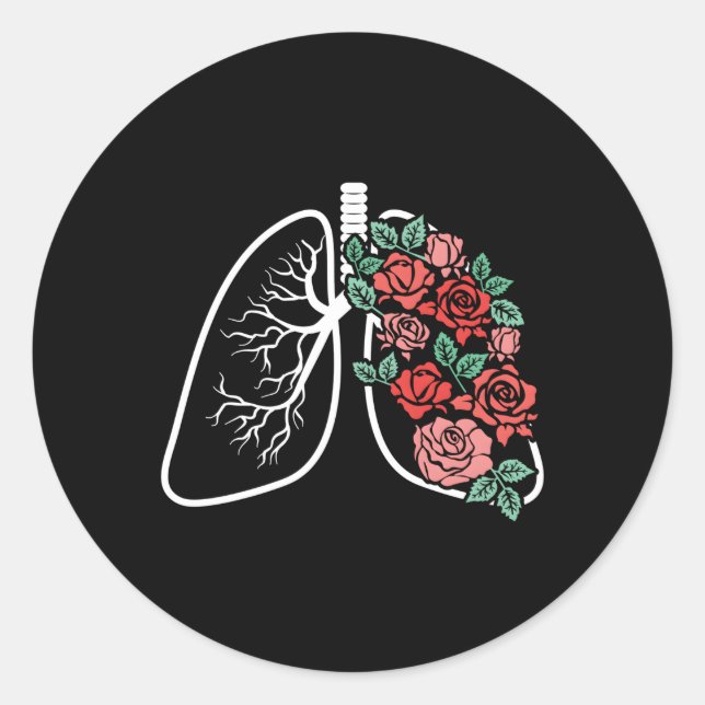 Pegatina Redonda Pulmonización Floral Flores anatómicas Pulmonologí (Anverso)