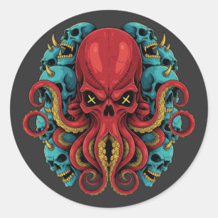 Pegatina Redonda Pulpitos rojos góticos calaveras azules