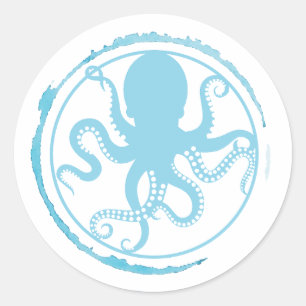 Pegatina Redonda Pulpo Azul Costero 2