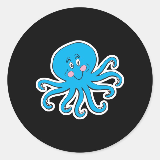 Pegatina Redonda pulpo azul feliz (Anverso)