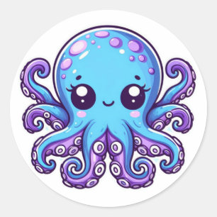 Pegatina Redonda Pulpo azul lindo