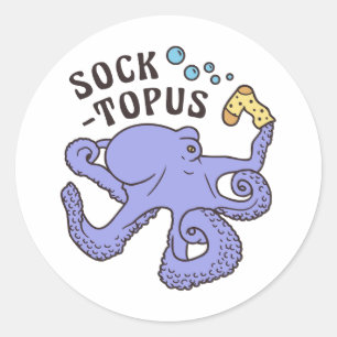 Pegatina Redonda Pulpo azul Socktopus con meme divertido
