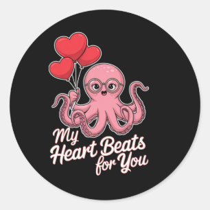 Pegatina Redonda Pulpo Con Corazón De Globos Mi Corazón Late Por Ti