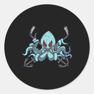 Pegatina Redonda Pulpo de hockey sobre hielo Calamar Océano Monstru