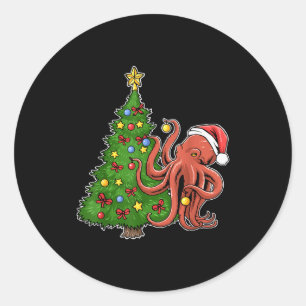 Pegatina Redonda Pulpo de Navidad