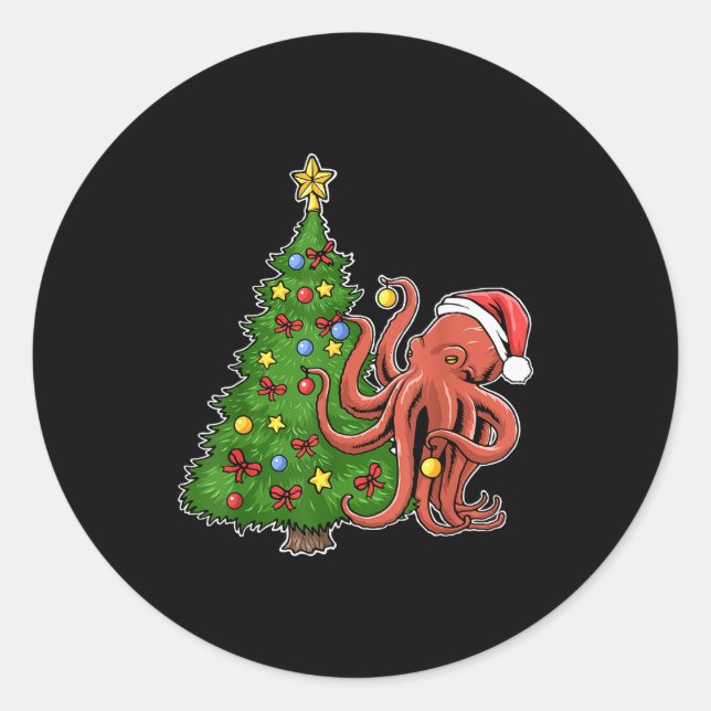 Pegatina Redonda Pulpo de Navidad (Anverso)