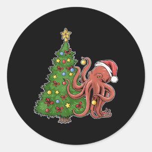 Pegatina Redonda Pulpo de Navidad