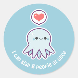 Pegatina Redonda Pulpo del azul de Kawaii