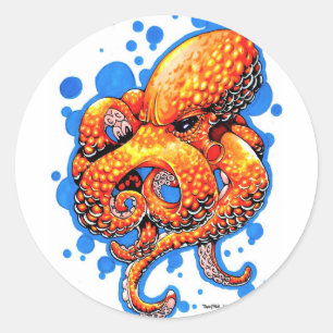 Pegatina Redonda pulpo naranja