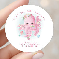 Pulpo Rosa Acuarela Niña Baby Shower Agradecimient