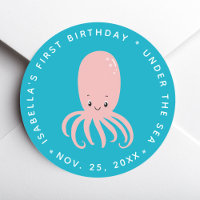 Pulpo Rosa Lindo Bajo el Mar Cumpleaños 1 Azul