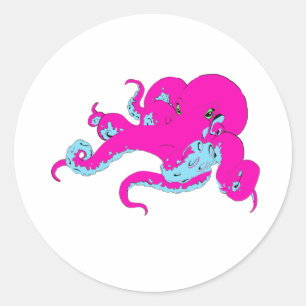 Pegatina Redonda Pulpo rosado