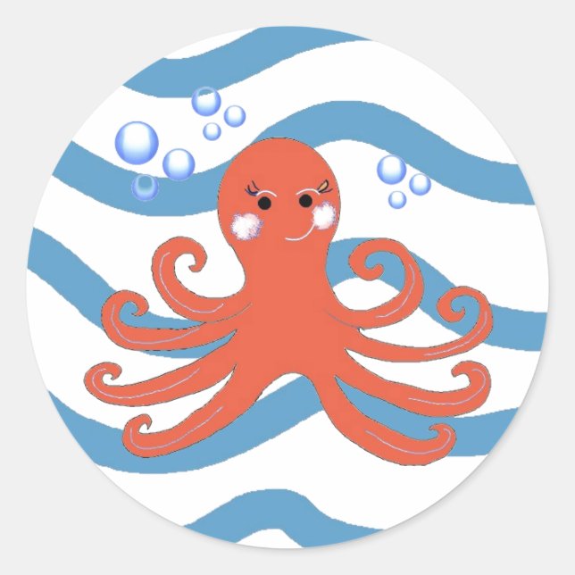 Pegatina Redonda Pulpo Submarino (Anverso)