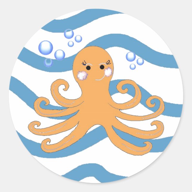 Pegatina Redonda Pulpo Submarino (Anverso)