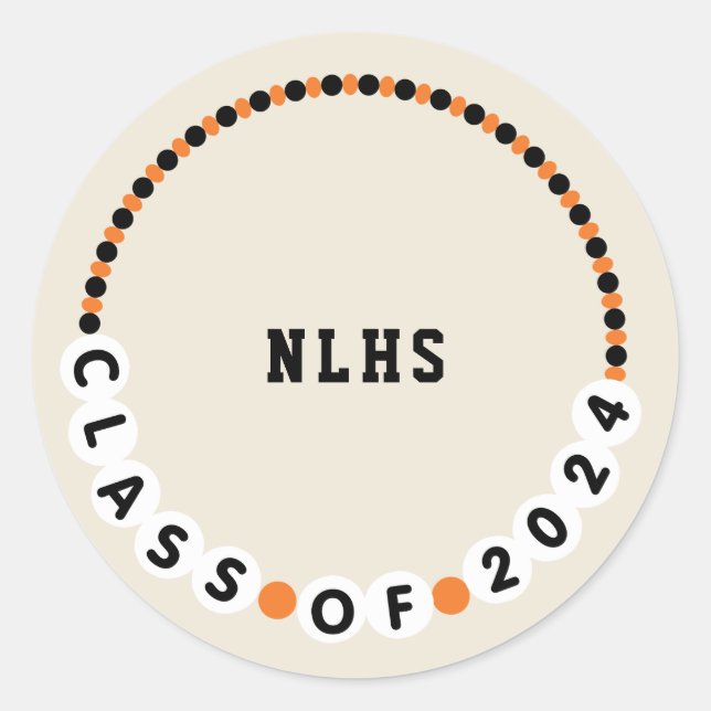 Pegatina Redonda Pulsera de amistad Naranja de graduación 2024 + ne (Anverso)