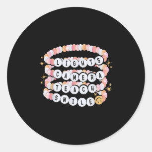 Pegatina Redonda Pulsera del profesor de sonrisa de cámara iluminad