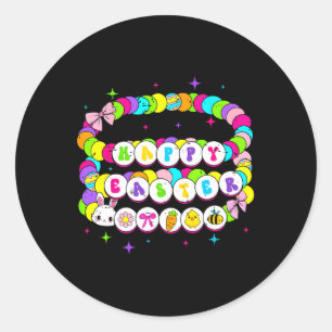Pegatina Redonda Pulsera Retro Feliz Pascua Conejo Primavera Divert