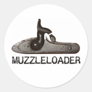 Pegatina Redonda Pulsera y martillo de muzzleloader, rifle en polvo