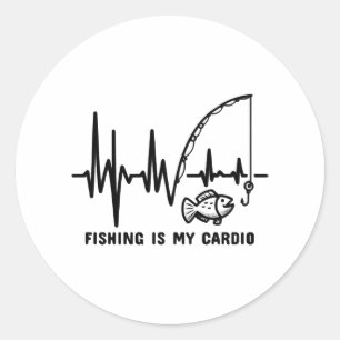 Pegatina Redonda Pulso de angloparlante - Pescar es mi cardio tee