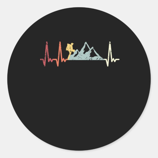 Pegatina Redonda Pulso de montaña de escalada de latido retro (Anverso)