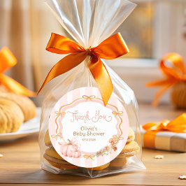 Pegatina Redonda Pumpkin Bow Fall Floral Baby Shower Thank You