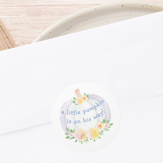 Pegatina Redonda Pumpkin Boys Baby Shower (Subido por el creador)