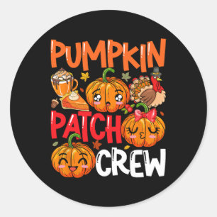 Pegatina Redonda Pumpkin Cute Parche Tripulación Acción de Gracias