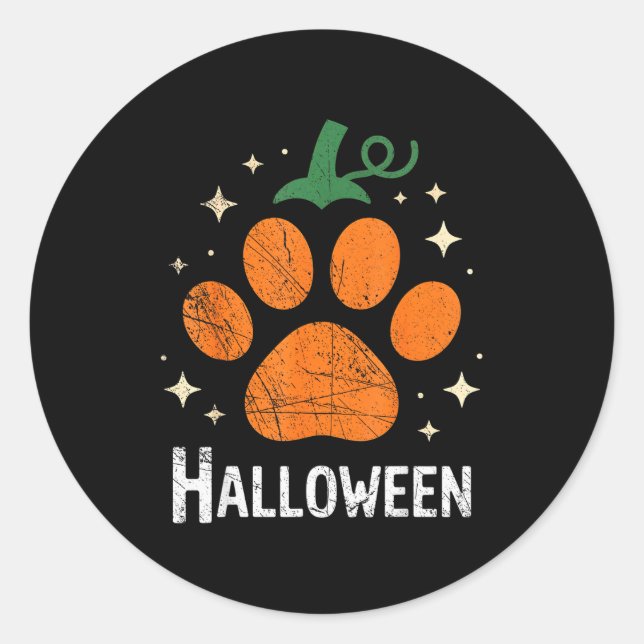 Pegatina Redonda Pumpkin Dog Cat Paw Print Halloween Pet Lover  (Anverso)