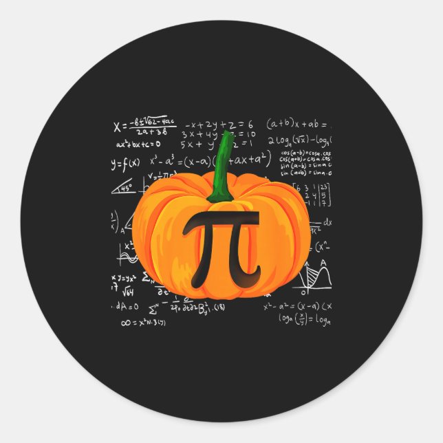 Pegatina Redonda Pumpkin E Math Funny Halloween Thanksgiving Day  (Anverso)