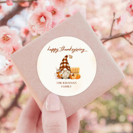 Pegatina Redonda Pumpkin Fall Gnomes Acción de Gracias