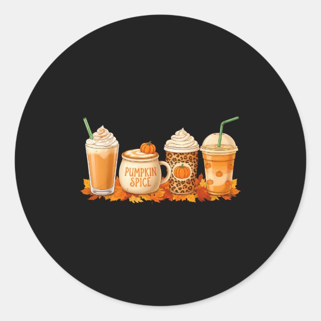 Pegatina Redonda Pumpkin Latte Sce Coffee Fall Drink Halloween Autu (Anverso)