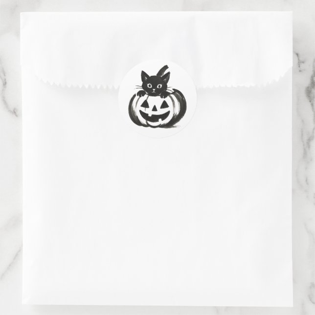 Pegatina Redonda Pumpkin Peek – Black Cat Halloween Design on  (Bolso)