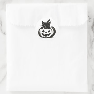Pegatina Redonda Pumpkin Peek – Diseño de Halloween de Gato Negro e