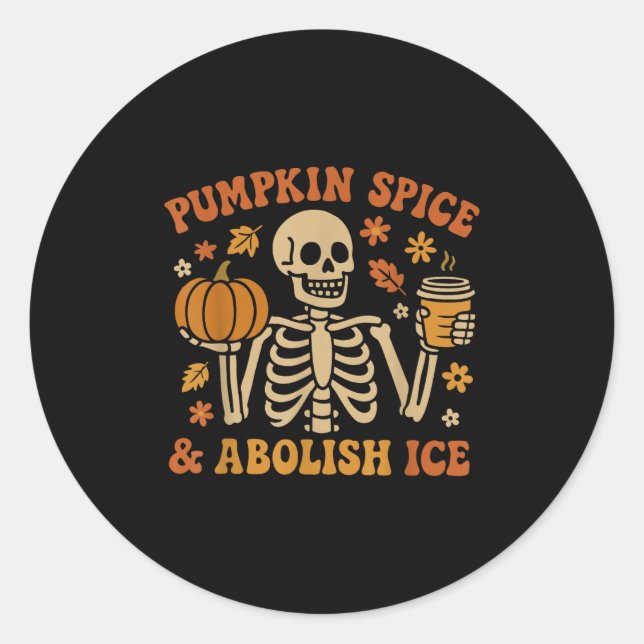 Pegatina Redonda Pumpkin Sce Abolish Ice Anti-trump Resist Fall Hal (Anverso)