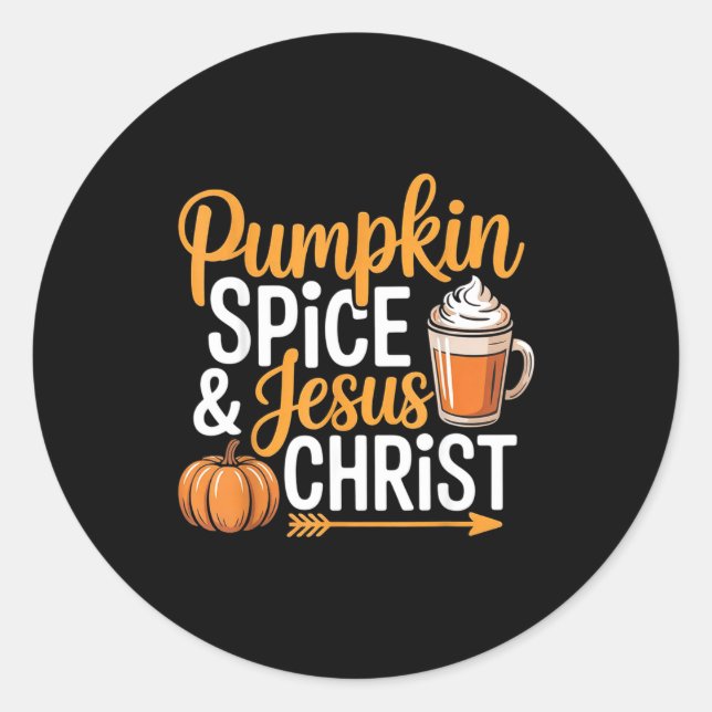 Pegatina Redonda Pumpkin Sce And Jesus Christ Christian Fall Autumn (Anverso)