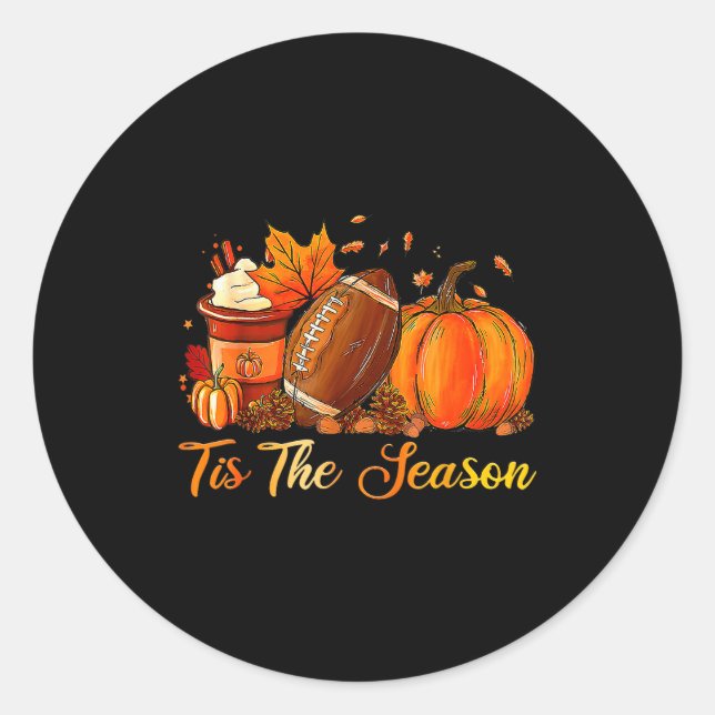 Pegatina Redonda Pumpkin Sce Football Tis The Season Fall Thanksgiv (Anverso)