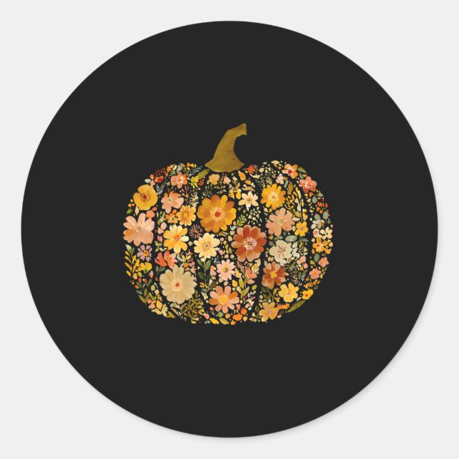 Pegatina Redonda Pumpkin Season Floral Thanksgiving Autumn Fall Y'a (Anverso)