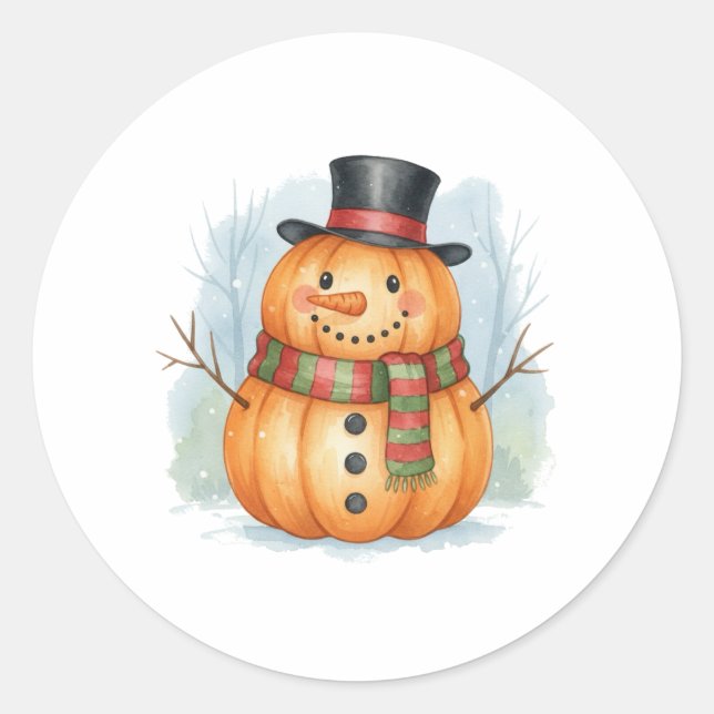 Pegatina Redonda Pumpkin snowman (Anverso)