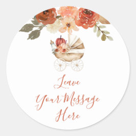 Pegatina Redonda Pumpkin Stroller Baby Shower Leave Your Message