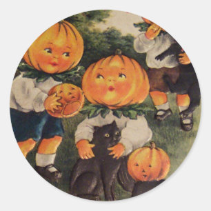Pegatina Redonda Pumpkinheads (tarjeta vintage de Halloween)