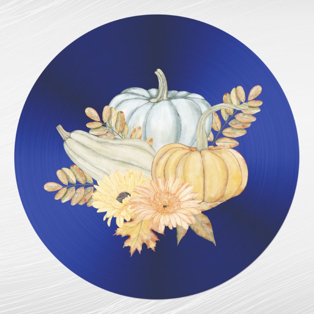 Pegatina Redonda Pumpkins Blue Gourds Flores Acción de Gracias (Subido por el creador)