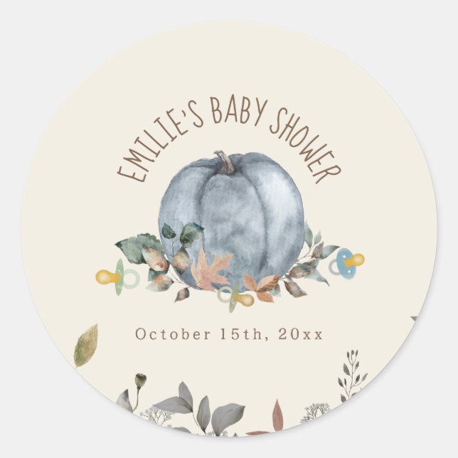 Pegatina Redonda Pumpkins Pacificadores Fall Boy Baby Shower (Anverso)