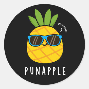 Pegatina Redonda Pun-apple Funny Fruit Pineapple Pun Dark BG