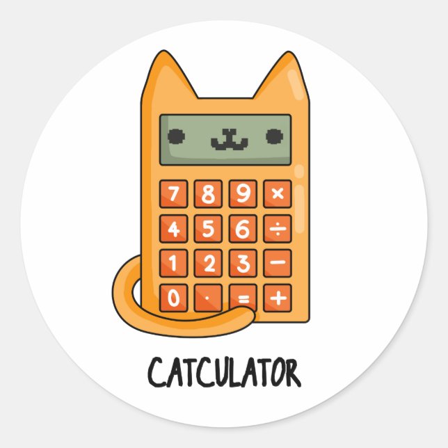 Pegatina Redonda Pun calculador divertido de Cat-culator (Anverso)
