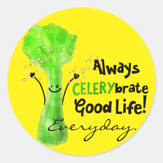Pegatina Redonda Pun de Celería Positiva - Siempre Celerybrate Buen (Anverso)