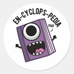 Pegatina Redonda Pun de Enciclopedia Graciosa en ciclo-pedia